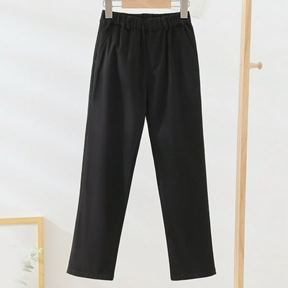 Huowey Boys School Pants Casual Uniform Trousers High Waist Straight Leg Solid Color Flat Front Dress Pant For Big Girls Boys Dailywear,Black,13-14 Years