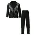 thumbnail image 1 of Huowey Boys Sequin Suit Formal Outfit Long Sleeve Button Notched Neck Front Pockets Jacket And Pants Performance Party Wear 2 Piece Clothes Sets,Black,6-7 Years, 1 of 9