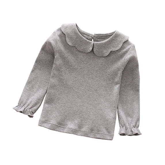 Huowey Boys Shirts Peter Pan Collar Solid Ruffles Long Sleeve Basic Shirt Blouse Stylish Comfortable Daily Wear Soft Fall Clothes,Grey,4-5 Years