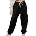 thumbnail image 1 of Huowey Boys Stylish Cargo Pants Drawstring Elastic Waist Comfortable Sweatpants Wide Leg Ankle-Tied Solid Color With Pockets Trousers,Black,3-4 Years, 1 of 6