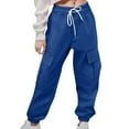 thumbnail image 1 of Huowey Boys Stylish Cargo Pants Drawstring Elastic Waist Comfortable Sweatpants Wide Leg Ankle-Tied Solid Color With Pockets Trousers,Blue,7-8 Years, 1 of 6
