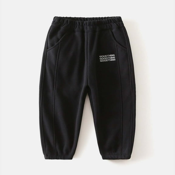 Huowey Boys Sweatpants Elastic Waist Cute Dinosaur Print Casual Sports Trousers Wool Lined Wide Leg Thick Relaxed Fit Joggers For Big Boys Fall Winter Warm Track Pants Dailywear,Black,18-24 Months