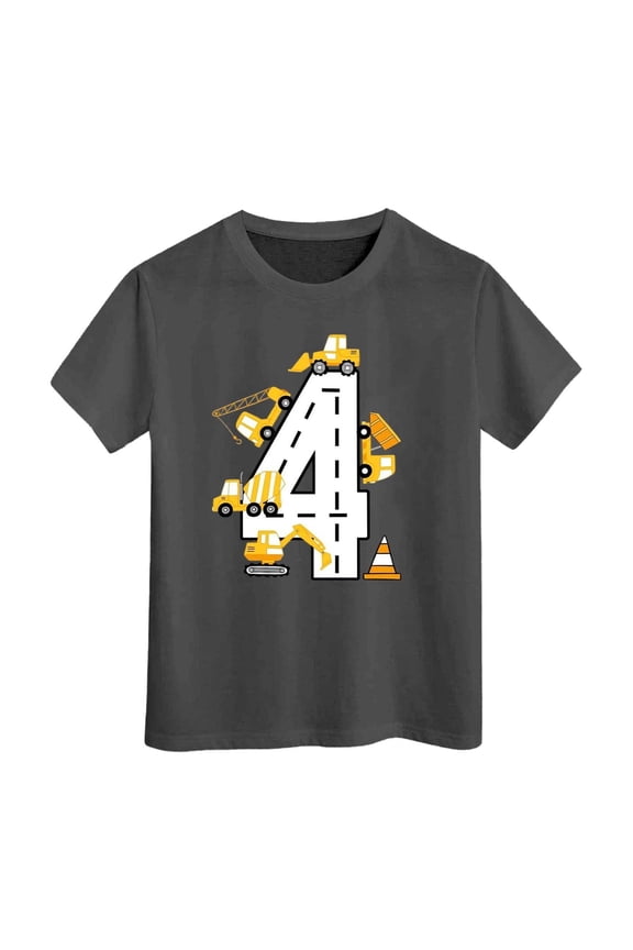 Boys T Shirt Top 4Th Birthday Short Sleeve Excavator Graphic Shirt Boy Third Outfit Toddler Gift Baby Tshirt Party Shirts Tee Shirts Tops,Grey,4-5 Years