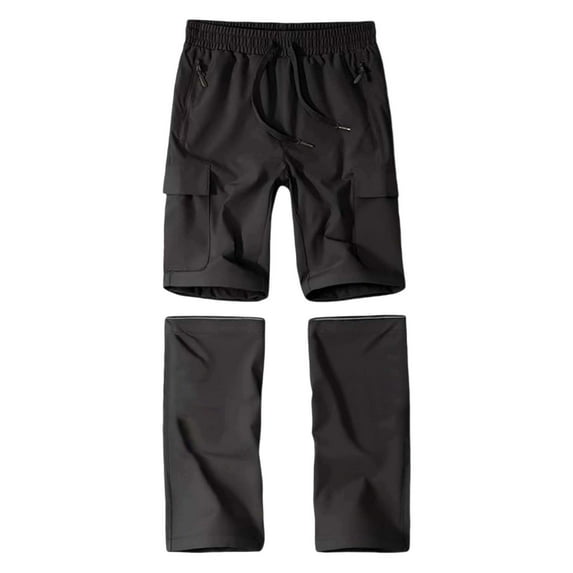 Huowey Boys Toddle Cargo Pants Casual Solid Color Outdoor Convertible Pants Zipper Detachable Legs Joggers Hiking Camping Running Elastic Waist Wide Leg Trousers Stylish Dailywear,Black,6-7 Years
