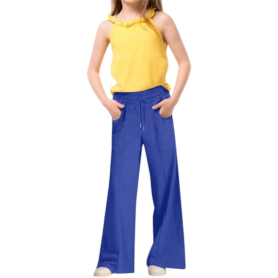 Huowey Boys Uniform Pants Stretch Pull On Chino Pants Relaxed Fit Straight Leg Kids School Uniformss Yonth Twill Trousers Casual Comfortable Daily Wear,Blue,6-7 Years