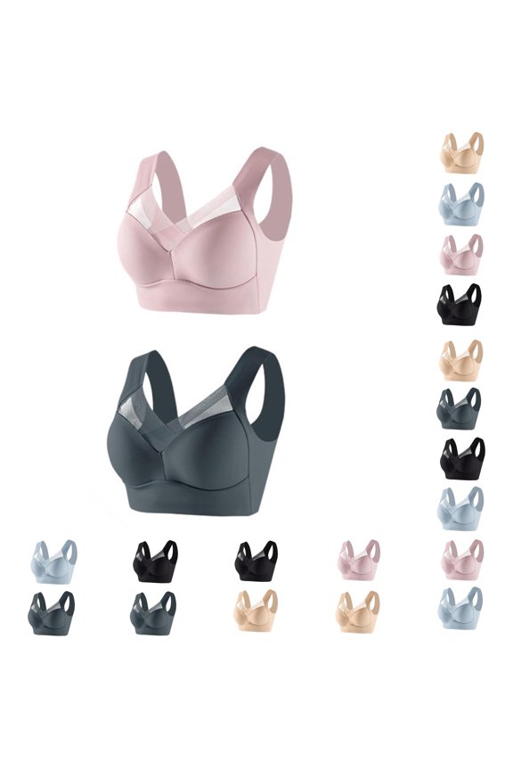 Bras For Women No Underwire Solid Color 2 Pack Large Size Strapless Lace Tank Trim Top Underwear Wide Shoulder Straps Thin Brassiere,Grey