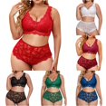 thumbnail image 1 of Huowey Bras For Women Solid Color Plus Size V Neck High Waist Floral Lace Bra And Panty 2 Piece Set Underwire Brassiere,Red, 1 of 3