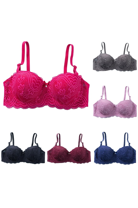 Bras For Women Underwire Solid Color Half Cup Plus Size With Lace Ribbon Support Stylish Brassiere,Red