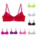 thumbnail image 1 of Huowey Bras For Women Underwire Solid Color Sheer Floral Lace Underwire Bra Double Thin Adjustable Spaghetti Straps Mini Bow Brassiere,Red, 1 of 3