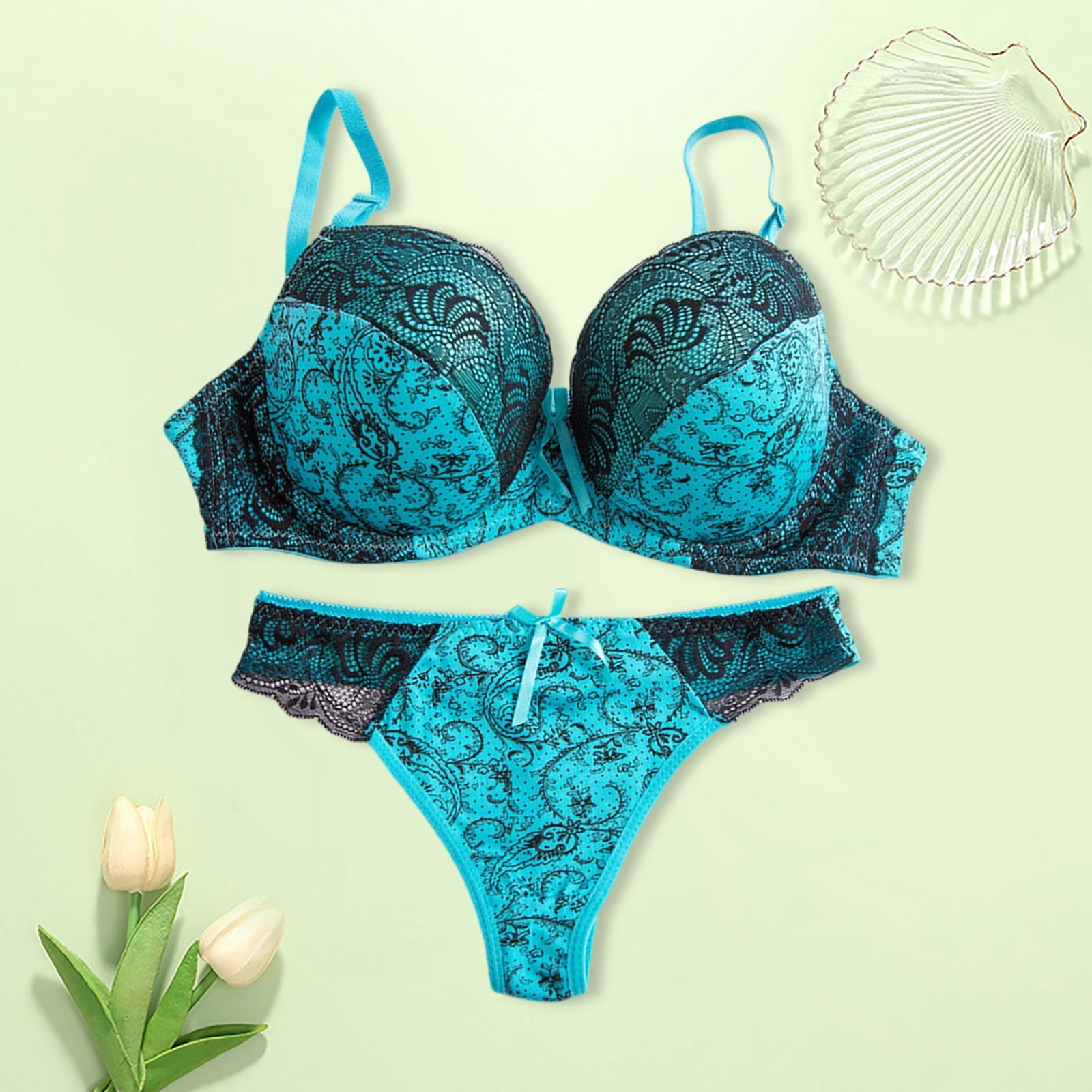 Huowey Bras For Women Lace Embroidery Color Block Patchwork Underwear ...