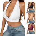 thumbnail image 1 of Huowey Bras For Women Solid Color Elegant Floral Lace Halter Crop Top Scalloped V Neck Bralette Sleeveless Backless Bustier Comfortable Underwire Support Everyday Wear Brassiere,White, 1 of 5
