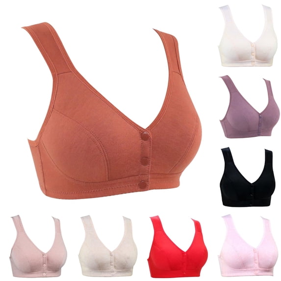 Huowey Bras For Women Solid Color Soft Front Snap Wirefree Tank Bra Wide Shoulder Straps Soft Full Coverage Support For Maternity Elderly Brassiere,G