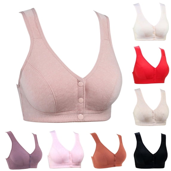 Huowey Bras For Women Solid Color Soft Front Snap Wirefree Tank Bra Wide Shoulder Straps Soft Full Coverage Support For Maternity Elderly Brassiere,C