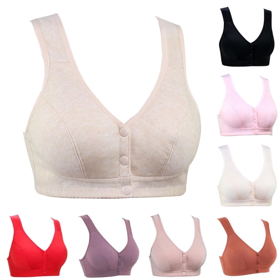 Huowey Bras For Women Solid Color Soft Front Snap Wirefree Tank Bra Wide Shoulder Straps Soft Full Coverage Support For Maternity Elderly Brassiere,A