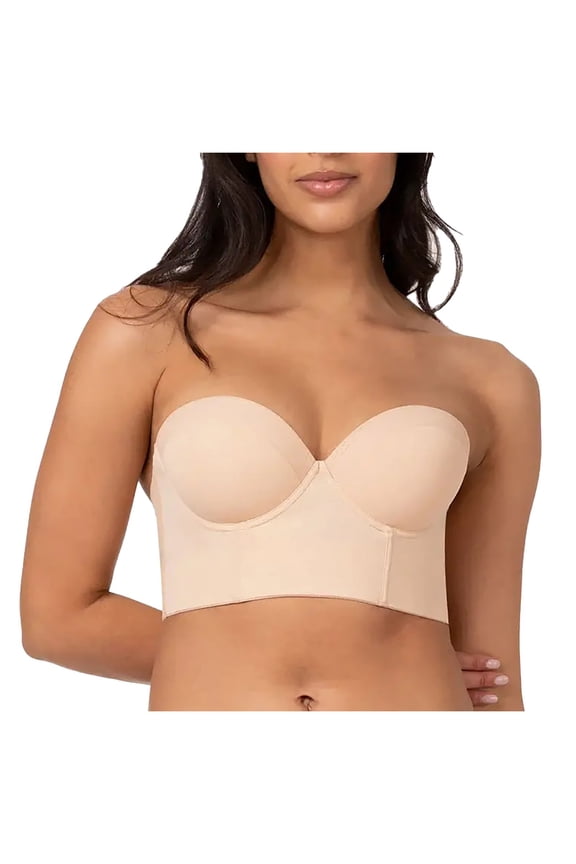 Bras For Women Solid Color Underwire Strapless Longline Push Up Bra Smooth Molded Cups Back Support Corset Bustier For Wedding Party Brassiere,Beige