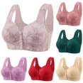 thumbnail image 1 of Huowey Bras For Women No Underwire Solid Color Comfortable Wide Shoulder Strap Front Button Wireless Bra Lace V Neck Seamless Support Brassiere,Grey, 1 of 4
