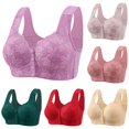 thumbnail image 1 of Huowey Bras For Women No Underwire Solid Color Comfortable Wide Shoulder Strap Front Button Wireless Bra Lace V Neck Seamless Support Brassiere,Purple, 1 of 9