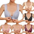 thumbnail image 1 of Huowey Bras For Women No Underwire Solid Color Front Closure Wide Strap V Neck Bra Floral Scalloped Lace Wirefree Seamless Comfort Support Brassiere,Grey, 1 of 5