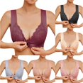 thumbnail image 1 of Huowey Bras For Women No Underwire Solid Color Front Closure Wide Strap V Neck Bra Floral Scalloped Lace Wirefree Seamless Comfort Support Brassiere,RD2, 1 of 5