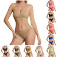 thumbnail image 1 of Huowey Bras For Women No Underwire Solid Color Ribbed Knit Set U-Neck Thin Spaghetti Strap Wireless Crop Bralette Low Rise Briefs Stretch Brassiere,Beige, 1 of 4