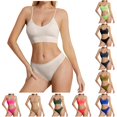 thumbnail image 1 of Huowey Bras For Women No Underwire Solid Color Ribbed Knit Set U-Neck Thin Spaghetti Strap Wireless Crop Bralette Low Rise Briefs Stretch Brassiere,White, 1 of 5