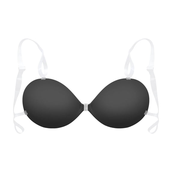 Huowey Bras For Women No Underwire Solid Color Strapless Front Clasp Push Up Bra Detachable Adjustable Clear Transparent Thin Shoulder Straps Smooth Seamless Low Cut Brassiere,Black