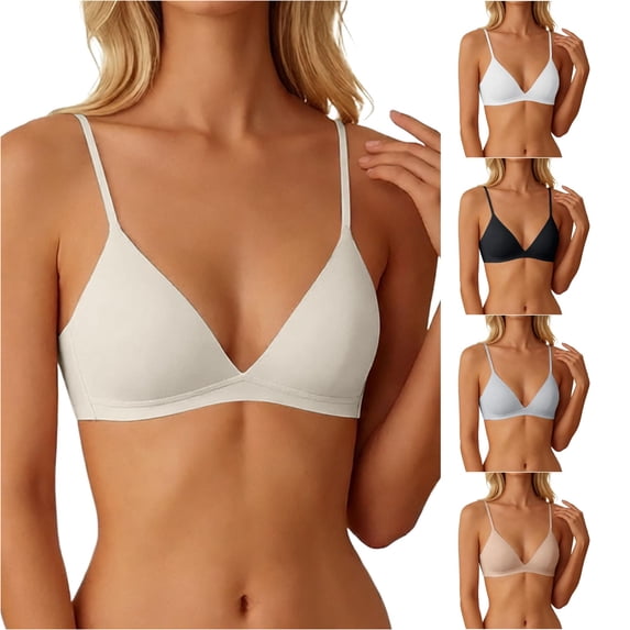 Huowey Bras For Women No Underwire Solid Color Triangle Cup Bra Thin Seamless Wirefree Everyday Lightly Comfort Fit Minimalist Bralette Brassiere,Beige