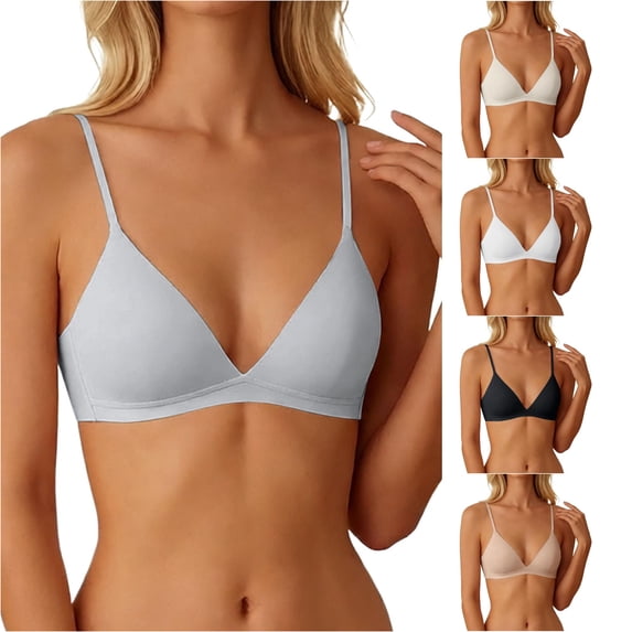 Huowey Bras For Women No Underwire Solid Color Triangle Cup Bra Thin Seamless Wirefree Everyday Lightly Comfort Fit Minimalist Bralette Brassiere,Grey