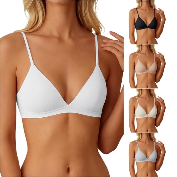 Huowey Bras For Women No Underwire Solid Color Triangle Cup Bra Thin Seamless Wirefree Everyday Lightly Comfort Fit Minimalist Bralette Brassiere,White