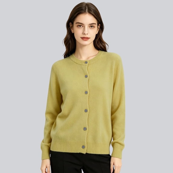 Huowey Cardigan Sweaters For Women Knit Button Up Cardigans Long Sleeve Crew Neck Trendy Fall Winter Outerwear,Yellow,L