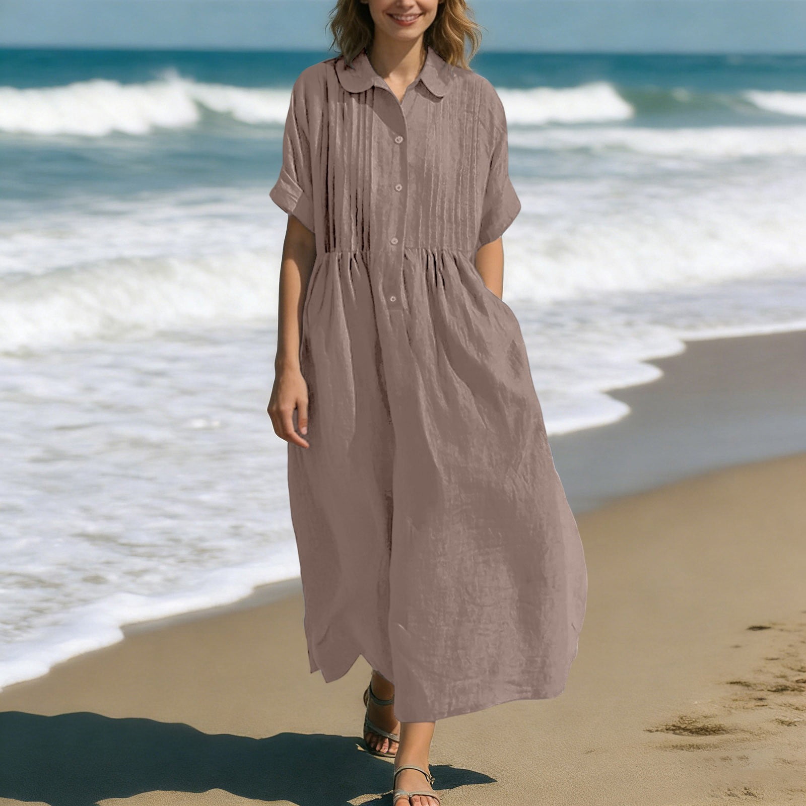 amazon women's cotton dresses 14 Vacation to Shop at pmaxsp126men The dress is functional Floral Print Yellow Sundress Size:L - 12/14