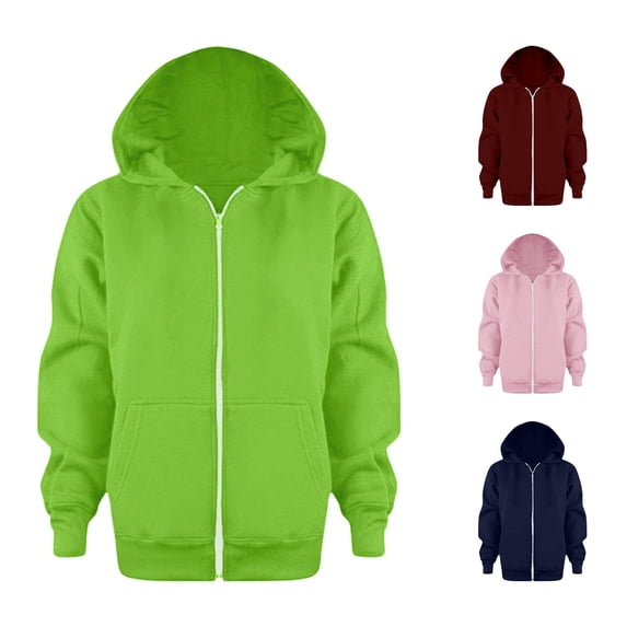 Huowey Casual Sweatshirt For Toddler Kids Boys Solid Color Full Zip Hooded Jackets With Pockets Long Sleeve Oversize Coat For Youth Teen Fall Winter Comfortable Warm Clothes,Green,7-8 Years