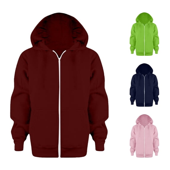 Huowey Casual Sweatshirt For Toddler Kids Boys Solid Color Full Zip Hooded Jackets With Pockets Long Sleeve Oversize Coat For Youth Fall Winter Comfortable Warm Clothes,3-4 Years