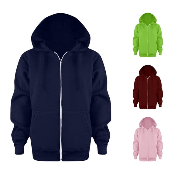 Huowey Casual Sweatshirt For Toddler Kids Boys Solid Color Full Zip Hooded Jackets With Pockets Long Sleeve Oversize Coat For Youth Teen Fall Winter Comfortable Warm Clothes,Navy,11-12 Years