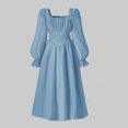 thumbnail image 1 of Huowey Child Kids Carnival Casual Dress Solid Color Puff Sleeve Square Collar Smocked Long Sleeve Ruffled A-Line Long-Length Summer Breathable Loose Fit Dresses Guest Pageant Outfits,Blue,11-12 Years, 1 of 5