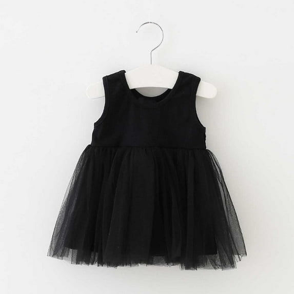 Huowey Child Kids Sleeveless Tutu Sequin Dress A-Line Solid Color Round Neck Ruffle Tiered Elastic Carnival Party Rainbow Princess Wedding Dresses Guest Pageant Outfits,Black,18-24 Months