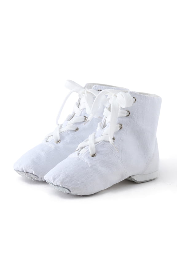 Children Ballet Jazz Dance Shoes Solid Color Lace Up Ankle Boots Dancewear Booties Fashionable Performance Indoor Yoga Flat Split Sneaker Footwear Lightweight Shoes,White,5-5.5 Years