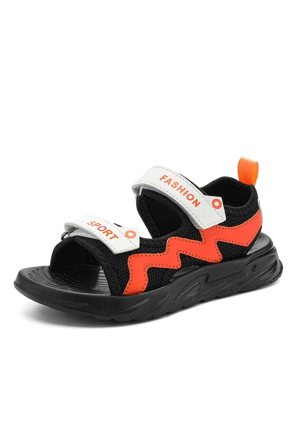Children Boys Sandals Adjustable Straps Hiking Beach Outdoor Open Toe Sports Sandals For Kids Beach Shoes, Orange