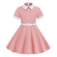 thumbnail image 1 of Huowey Children Dresses Shirt Dress Button Down Short Sleeve Dresses With Belt Special Occasions Clothes,Pink,5-6 Years, 1 of 7