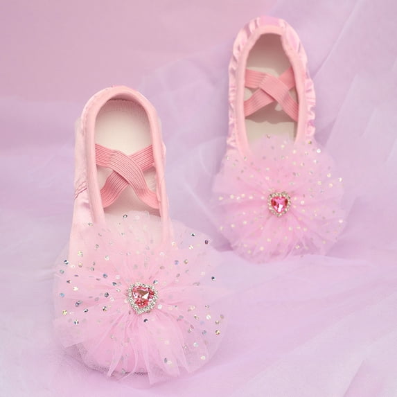 Huowey Children Girls Ballet Yoga Shoes Elastic Strap Mash Floral Solid Color Split Sole Slippers Performance Breathable Flats Soft Dance Footwear Lightweight Dailywear,Pink,3.5-4 Years