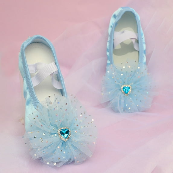 Huowey Children Girls Ballet Yoga Shoes Elastic Strap Mash Floral Solid Color Split Sole Slippers Performance Breathable Flats Soft Dance Footwear Lightweight Dailywear,Blue,3-3.5 Years