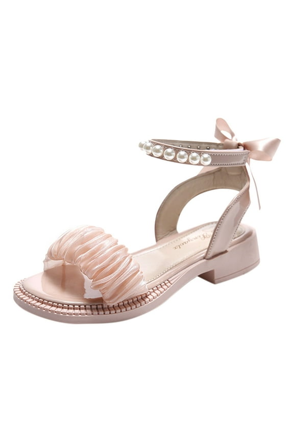 Children Girls Sandals Open-Toe Fashion Cute Dress Sandals Ankle Strap For Little Big Kids Summer Flip-Flops,Pink,4-4.5 Years