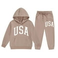 thumbnail image 1 of Huowey Children Kids Boys and Girls Long Sleeve Letter Printed Lightweight Hoodie Sweatshirts and Long Pants Set Outfit, 1 of 7