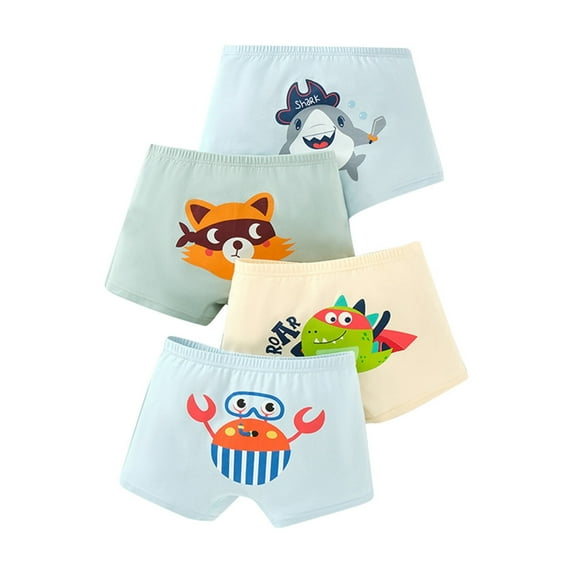 Huowey Children Kids Underwear Cartoon Cute Printed Boxer Briefs Shorts Pants Cotton Underwear Trunks 4 PC,Navy,4-5 Years