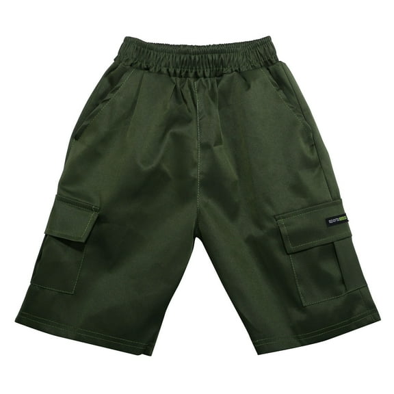 Huowey Children Pants Knee Length Cargo Shorts Youth Casual Elastic Waist Athletic Shorts Outdoor Solid Color Cargo Bottoms Cargo Pants,Green,10-11 Years