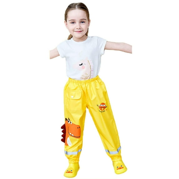 Huowey Children Rain Suit Rain Pants Kids Waterproof Cartoon 3D Printed Rain Pants Lightweight Reflective Rain Wear For Boys Girls Waterproof Coverall,Yellow,3-4 Years