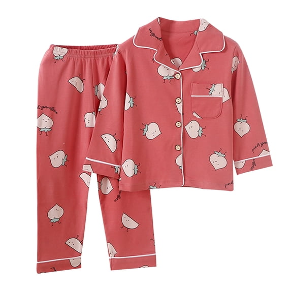Huowey Children'S Boys Clothes Sets Long Sleeve Sleep Wear Button Down Cartoon Print Blouse Top And Pants Home Wear Breathable Casual Two Piece Outfits,Red,11-12 Years