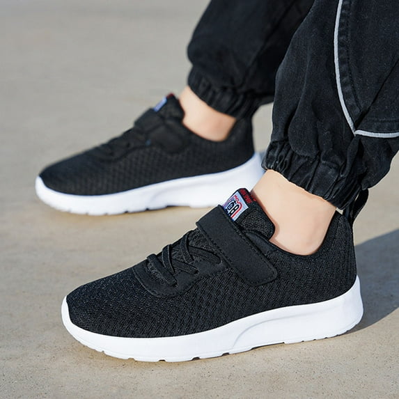 Huowey Children'S Boys Sneakers Breathable Athletic Gradient Lace Up Hook Loop Fashion Mesh Casual Comfortable Running Shoes Outdoor Sports Tennis Cozy Footwear,Black,1.5