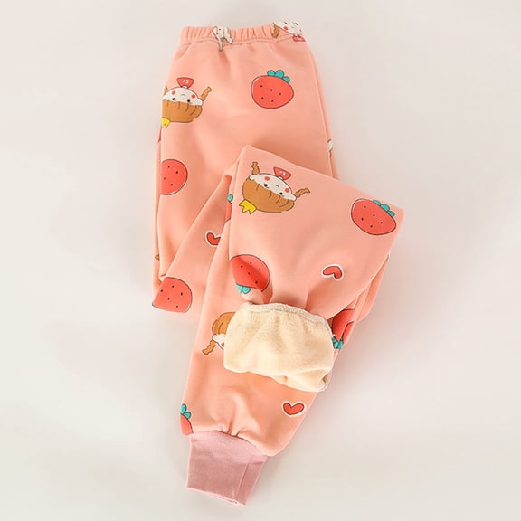 Huowey Children'S Leggings Cartoon Print Wool Thick Outerwear Stretch Pants Autumn Winter Warm Elastic Waist Trousers Cozy Soft Outwear,Pink,4-5 Years