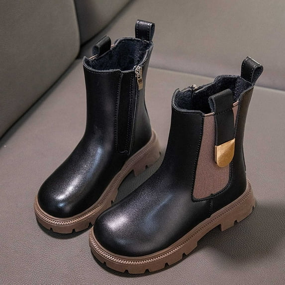 Huowey Children Shoes Heel Ankle Boots Comfortable Soft Sole Casual Anti-Slip Boots Lace Up Classic Footwear,Black,3-4T